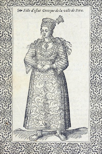 Illustration of a Greek Girl from Pera, from Les Navigations, Peregrinations et Voyages, by Nicolas de Nicolay, before 1576 by French School